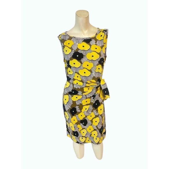 Diane Von Furstenberg DVF Yellow & Multicolor Printed Silk Sheath Dress 2 - Picture 2 of 7